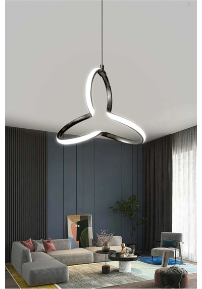 Modern Siyah Ledli Modern Salon Mutfak Yatak Çocuk Odası Led Avize Siyah