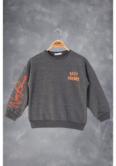 Toontoy Kız Çocuk Best Frıends Baskılı Sweatshirt Kırmızı