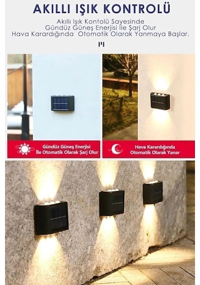 2 Adet - Modern 6 Ledli Solar Çift Taraflı Aplik Güneş Enerjili Duvar Aydınlatma Lambası Gün Işığı Diğer