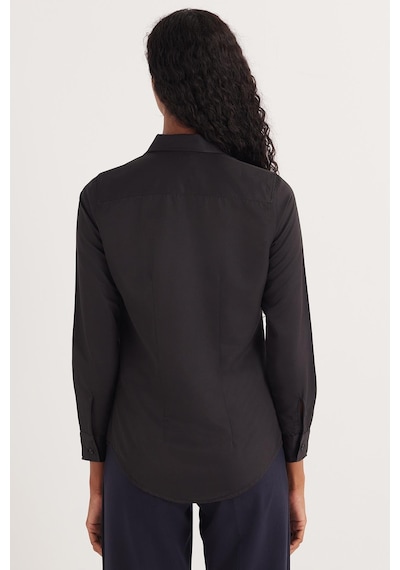 Tudors Kadın Slim Fit Dar Kesim Vucüda Oturan Uzun Kollu Gizli Düğme Detaylı Siyah Basic Gömlek-35321 Siyah