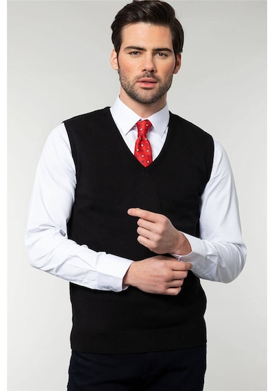 Tudors Slim Fit Dar Kesim V Yaka Kendinden Desenli Erkek Süveter-19075 Tudors Slim Fit Dar Kesim V Yaka Kendinden Desenli Erkek Süveter-19075