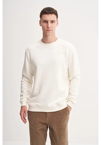 Cazador Kalın Diyagonal Dokulu %100 Pamuk 3 İplik Regular Fit Sweatshirt 25k Ekru