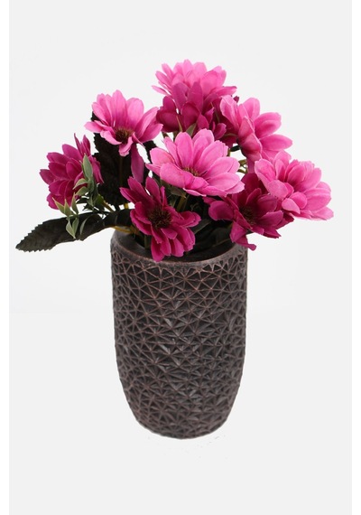 Lüx Beton Retro Tombul Vazoda Yapay Papatya Dekoru 25 Cm Mor-pembe
