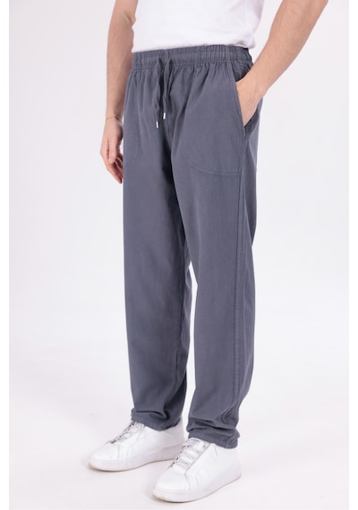 Blayn Jeans Erkek Haki Jogger Pantolon Beli Lastikli Bağcıklı %100 Pamuk Keten Baggy Rahat Günlük Pantolon Antrasit
