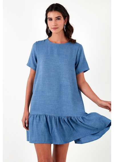 Lela Bisiklet Yaka Etek Ucu Volanlı Regular Fit Bayan Elbise 611El00520 Indigo