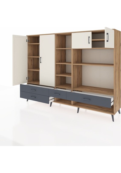 Hyperion Dolap 12 Raflı 4 Çekmeceli 4 Kapaklı 220x44x163 Çam-ayta Çam-aytaşı/antrasit