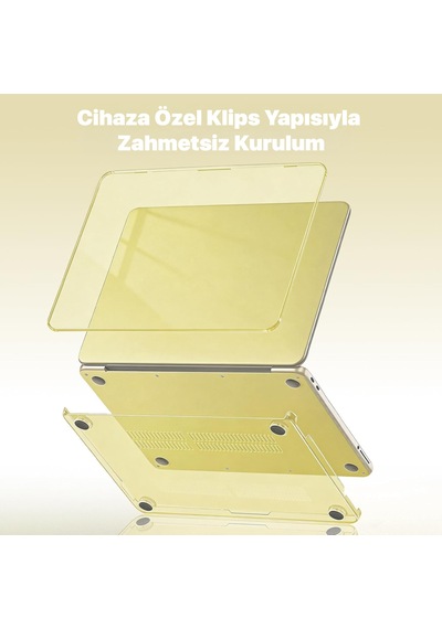 Macbook Neo 13 İnç A3404 Uyumlu Kılıf Kristal Kapak Şeffaf Parlak Tam Koruma Alt Üst Koruyucu Sarı