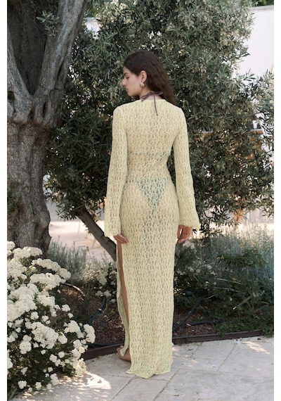 Mai Collection Mai Studios Co. Caroline Dantelli Sarı Uzun Elbise sarı