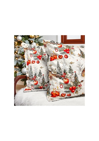 Yılbaşı Temalı 2 Li Tek Kişilik Yastık Kılıfı 50x70 Cm %100 Pamuk Kenar Dikiş Detaylı Çok Renkli