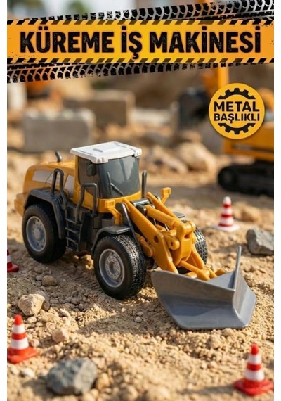 Metal Başlıklı Oyuncak Küreme İş Makinesi - Sürtmeli Hareketli Kar Küreyici İnşaat Aracı