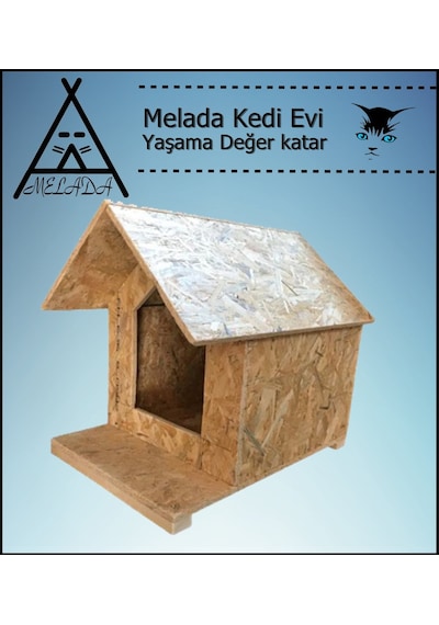 Melada Kedi Evi Dış Ortam Uygun Ahşap Kedi Evi Osb 45x40x40 Cm