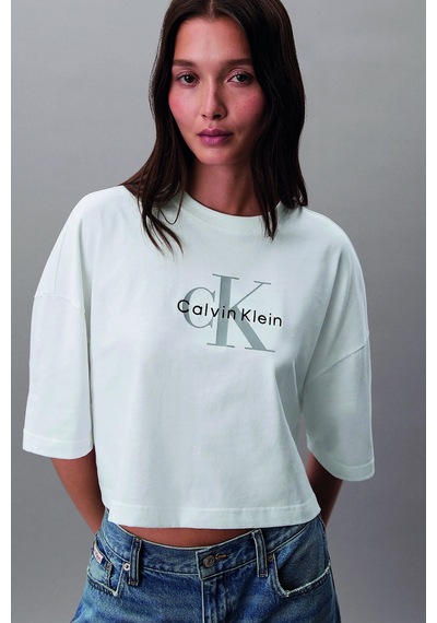 Calvin Klein Kadın Bisiklet Yaka T-shirt Beyaz