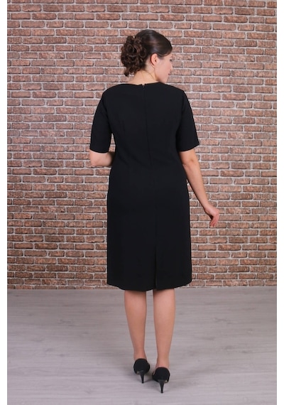Nidya Moda Büyük Beden Siyah Abiye Elbise-4155S Kadın Siyah