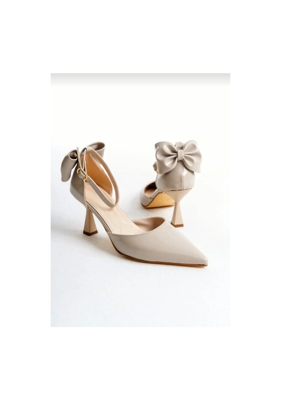 V.s.h Velvet Kadın Fiyonklu Abiye Rugan Topuklu 7cm Şık Ayakkabı-2245 Bej