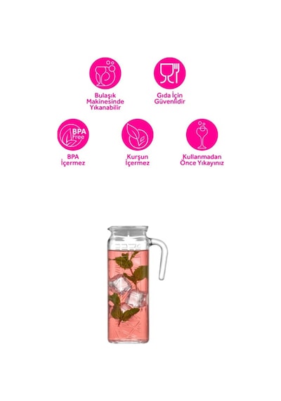 Lav Line Cam Sürahi Tekli 1,2 L Kulplu Beyaz Plastik Kapaklı
