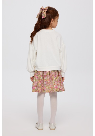 Panço Liberty Kumaş Nakışlı Kız Çocuk Sweatshirt Krem 5621GK08001
