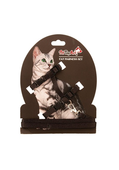 Pettagart Ayarlanabilir Kedi Göğüs Tasma Seti Siyah 10 Mm 110 Cm
