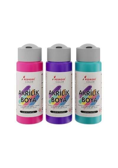 Mor, Fuşya, Turkuaz Akrilik Boya 3&apos Lü Set 3x60 Ml