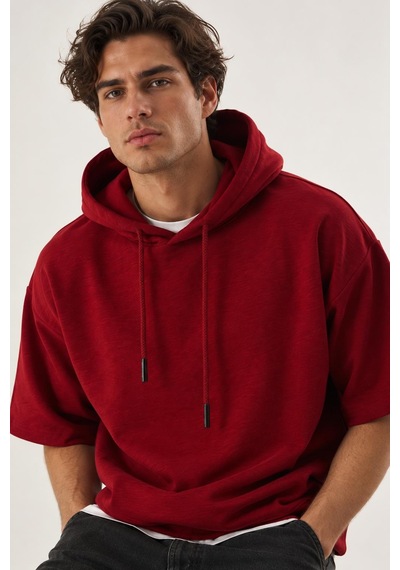 Alexandergardi Cropped Kapüşonlu Kısa Kollu Sweatshirt Bordo-bordo