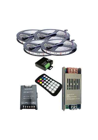 20 Metre 12v 60 Ledli Rgb İç Mekan Şerit Led 20a Slim Trafo 36 A 28 Tuş Rf Led Kontrol 36 A Rgb Ampl