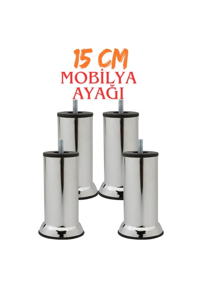 Klc 16 Adet M8 İnce Diş Krom Metal Mobilya Ayağı - Kanepe, Baza, Koltuk Yükseltme Ayağı 15 Cm Krom Krom