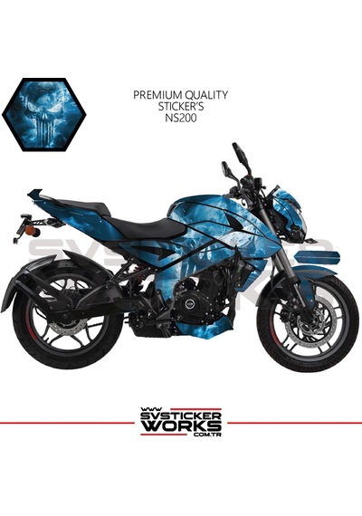 Bajaj Ns200 Sticker Kaplama Punisher Motor Kaplama Modeli Hazır Kit Siyah