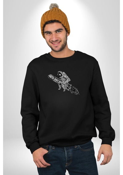 Kask Motorsiklet Dünya Turu Unisex Siyah Baskılı Sweatshirt Siyah