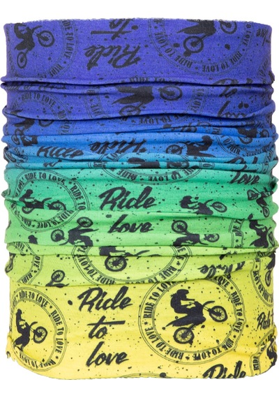 Ride To Love Sarı Mavi Yeşil Motosikletli Dikişsiz Bandana