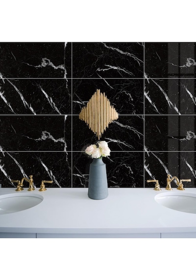 10 Adet 30x60cm Siyah Mermer Desen Yapışkanlı Köpük Duvar Paneli Kağıdı Banyo,ofis Otel Nwyp11 Siyah