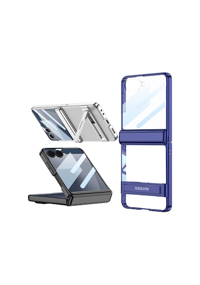 Samsung Galaxy Uyumlu Z Flip 7 Kılıf Kamera Korumalı Şeffaf Tasarımlı  Standlı Kapak Lacivert