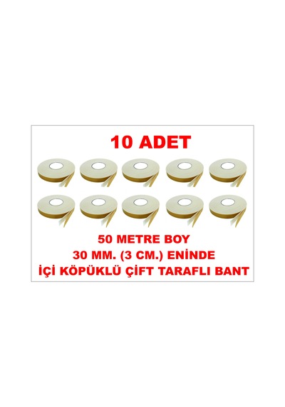 Çift Taraflı İçi Köpüklü Sarı Bant 50 M. Uzunlukta 30 Mm-3 Cm Ebatında 10 Adet