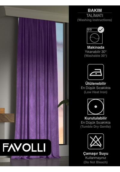 Br Favolli Kadife Dokulu Menekşe Moru Ada Fon Perde Ekstrafor Büzgülü Dream Series Menekşe Moru