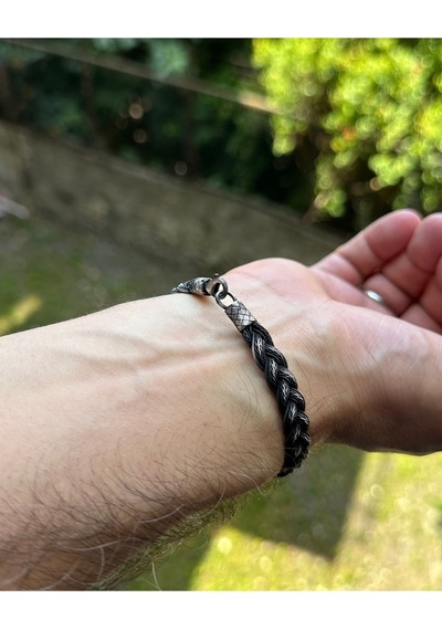 Kazzaze Gümüş Kazaziye Siyah Beyaz Örgü Bileklik BIL018
