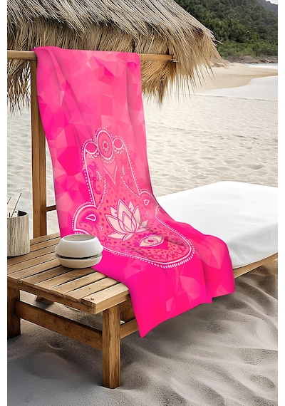 Dijital Baskı Plaj Deniz Havlusu Hamsa Lotus Mandala Desenli Peştamal Hvl0218 Renkli