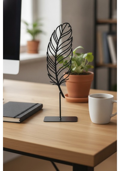 Masaüstü Dekoratif Obje Minimalist Tüy Tasarım Siyah Metal Heykel