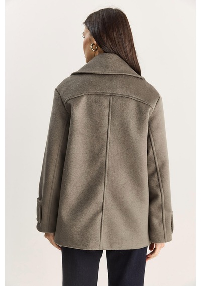 Shade Kadın Kruvaze Yaka Astarlı Kısa Oversize Kaşe Kaban 3508 60283850 - Vizon