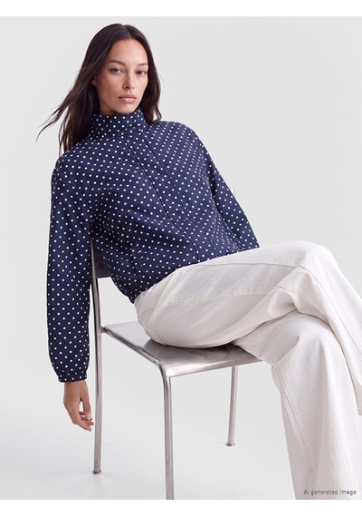 Lcwaıkıkı Classic Lacivert Dik Yaka Puantiyeli Oversize Kadın Mont