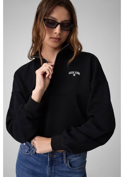 Guess Yarım Fermuarlı Siyah Kadın Sweatshirt W6yq05k3862