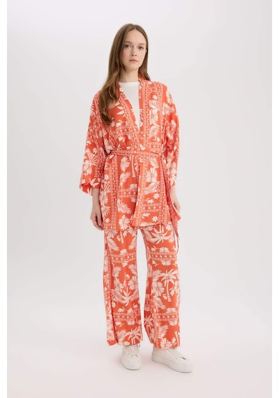 Defacto 	Relax Fit Desenli Kuşaklı Kimono D5443AX25SP Turuncu
