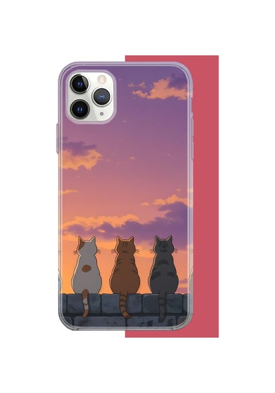 İphone 11 Pro Max Uyumlu Duvardaki Kediler Uv Baskılı Silikon Kılıf Renkli