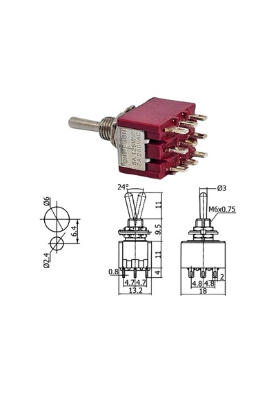 Ic-148b Toggle Switch On-off-on Ø6mm Mts-303
