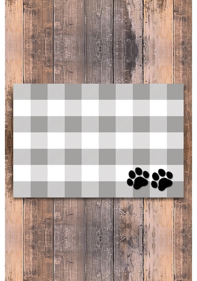 Evaşk  Vinil Kaymaz Tabanlı Keçe Baskılı Evcil Hayvan Pet Mama Paspası 40x60 Renk AÇIK GRİ PM38LAGRİ