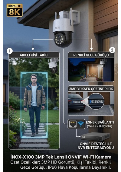 Mob-kam-ınox-x100 3mp Tek Lensli Kablosuz Wifi Güvenlik Kamerası - Onvıf Destekli Akıllı Ip Kamera Ve Bebek Monitörü