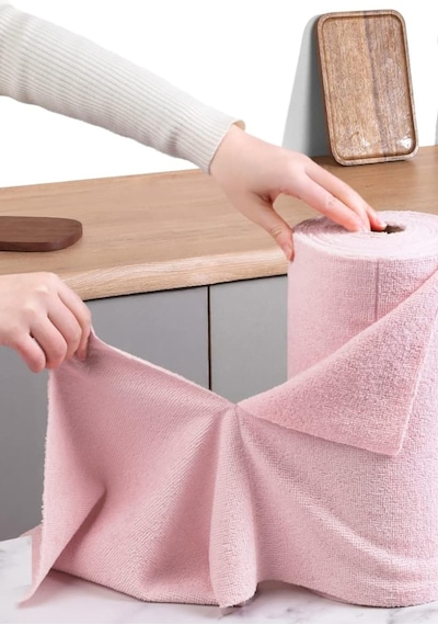 Çok Amaçlı Rulo Mikrofiber Temizlik Bezi 30x30 40 Yapraklı Pembe Pembe