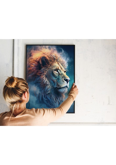 Çerçevesiz Poster Aslan Temalı, Dijital Baskı Poster Aslan, Ofis, Salon Dekorasyon