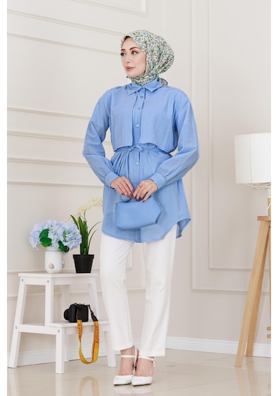 Sevitli Beli Bağcıklı Allerli Taşlı Tunik-bebe Mavi-5220 Bebek Mavisi