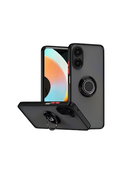 Vivo Y78 Uyumlu Kılıf Yüzüklü Standlı Extra Darbe Koruma Sert Silikon Kapak - Siyah