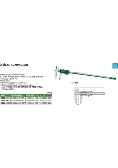 Insize 1135-451 450 Mm 0.01mm Dijital Kumpas