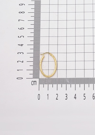 Oval Kalemli 14 Ayar Altın Halka Küpe Sarı Altın