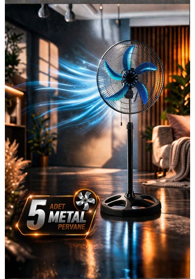 Diğer - Siyah - Sanayi Tipi 80w Güçlü Vantilatör 56cm Isı Yalıtımlı Motor 5 Pervaneli Mpıa Vt10 Ev Ofis Ayaklı Fan